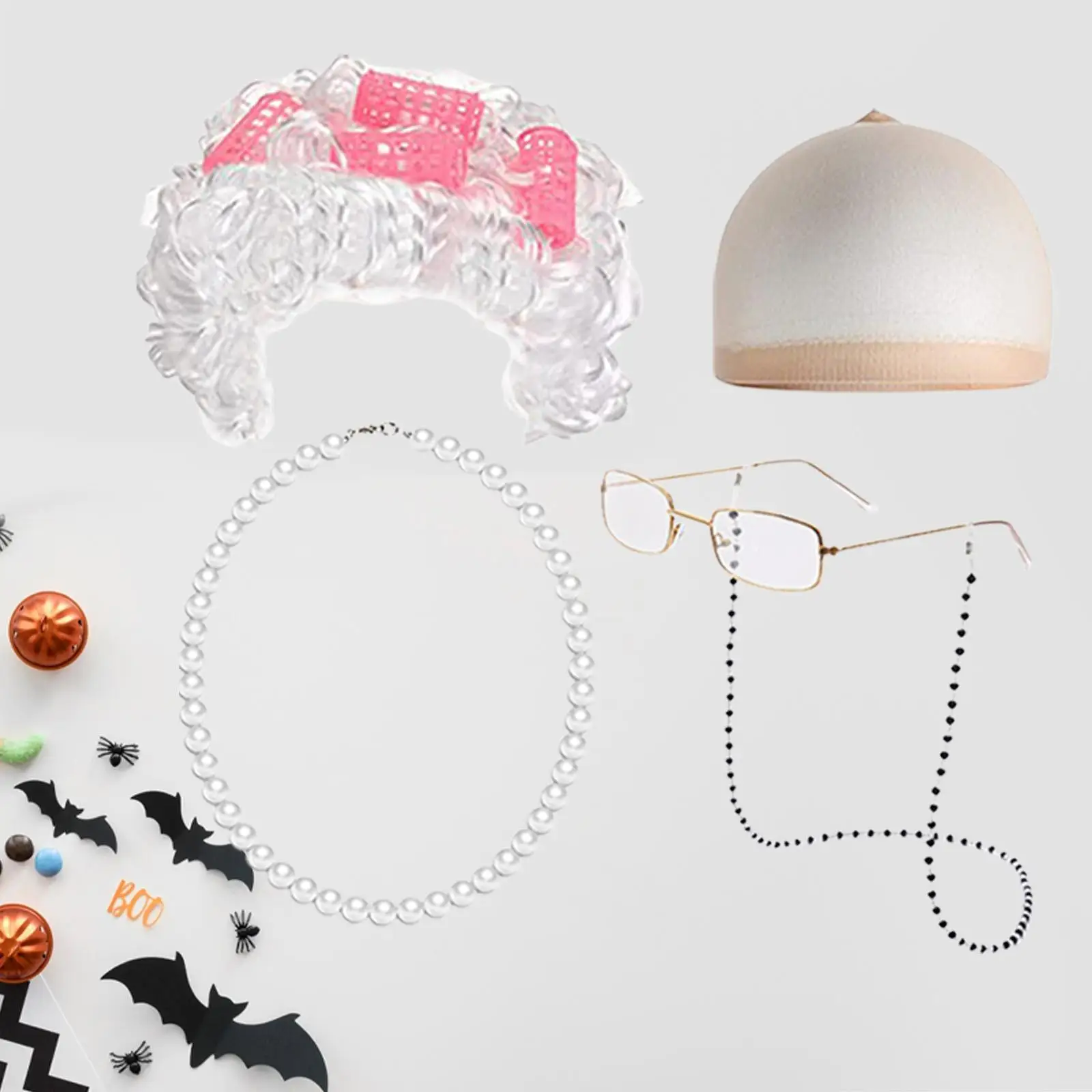 

Реалистичный парик старушки с цепочкой для очков из бисера, костюм бабушки, реквизит для женщин для выступления на сцене