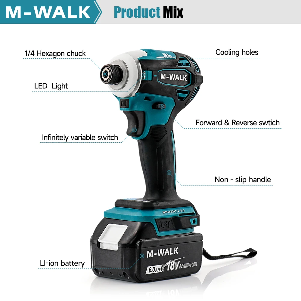 DTD172 تأثير محرك 1/4 بوصة فرش مفك كهربائي اللاسلكي 180N.m الحفر الكهربائية أدوات كهربائية ل ماكيتا 18 فولت بطارية دبوس