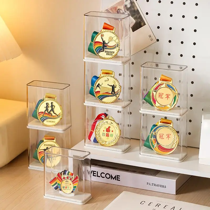 Stackable Tabletop Transparent Plastic Visible Rectangular Storage Box Multi-functional Medal Individual Display Box