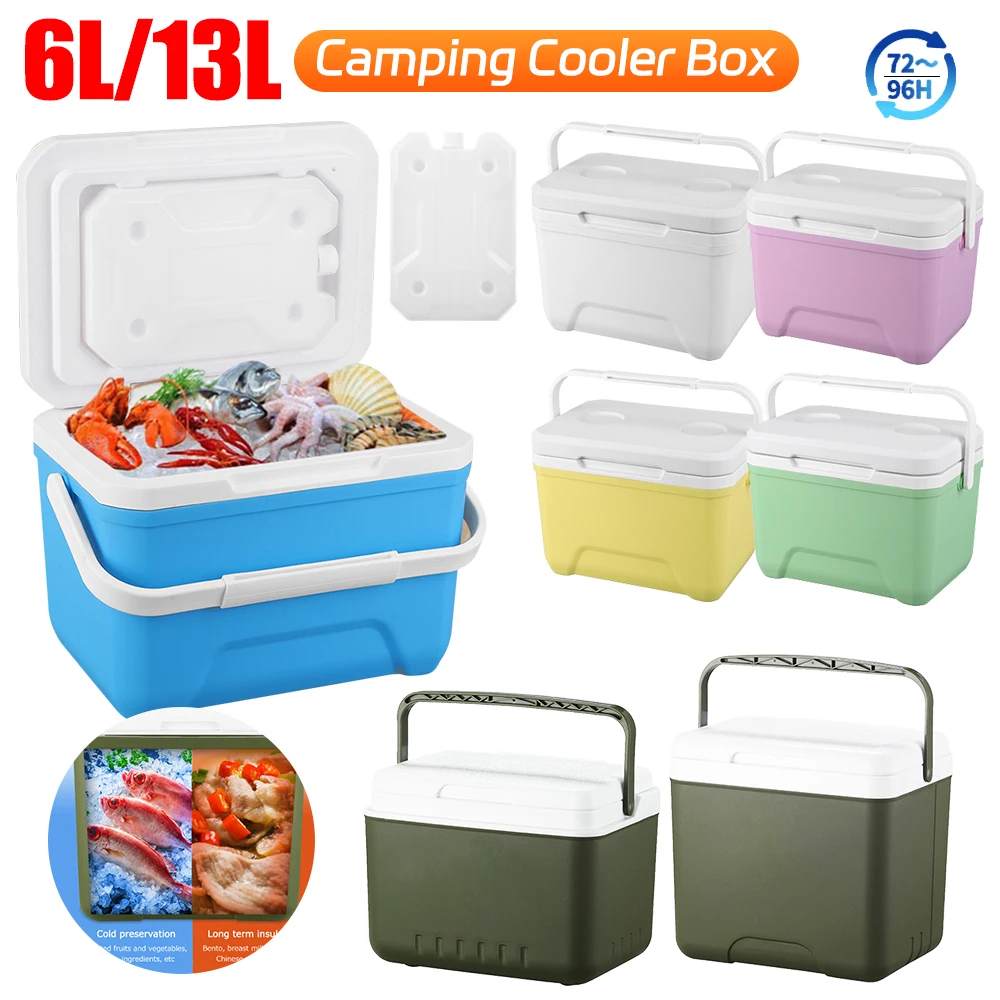 

6/13L Camping Cooler Box Portable Thermal Incubator Refrigerator Picnic Lunch Box Bucket Car Ice Chest Outdoor for BBQ Fishing