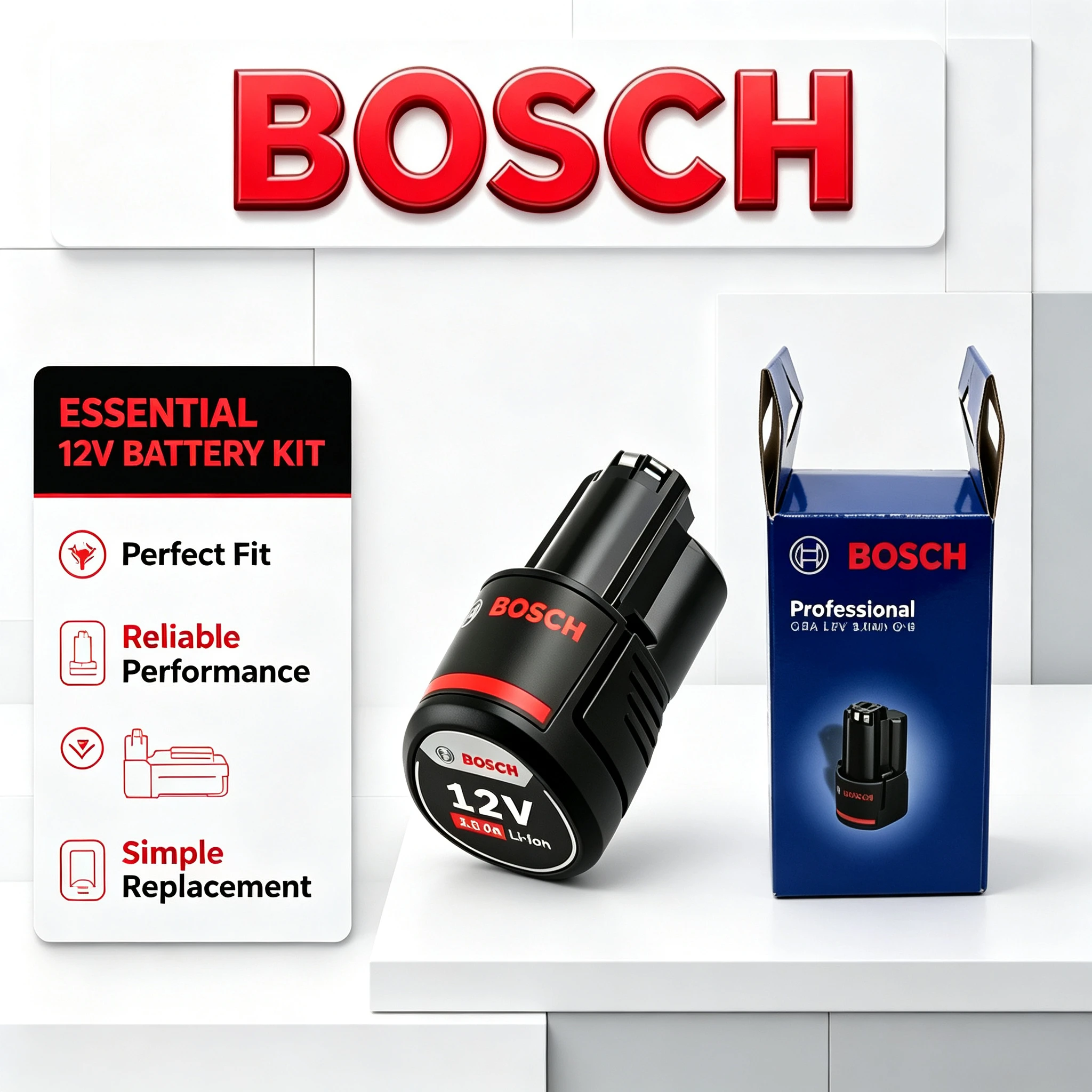 Original Bosch 12V 3.0Ah Battery,Anti‑over‑voltage Protection Wear‑resistant Power Cell,Trusted spare power for cordless drill