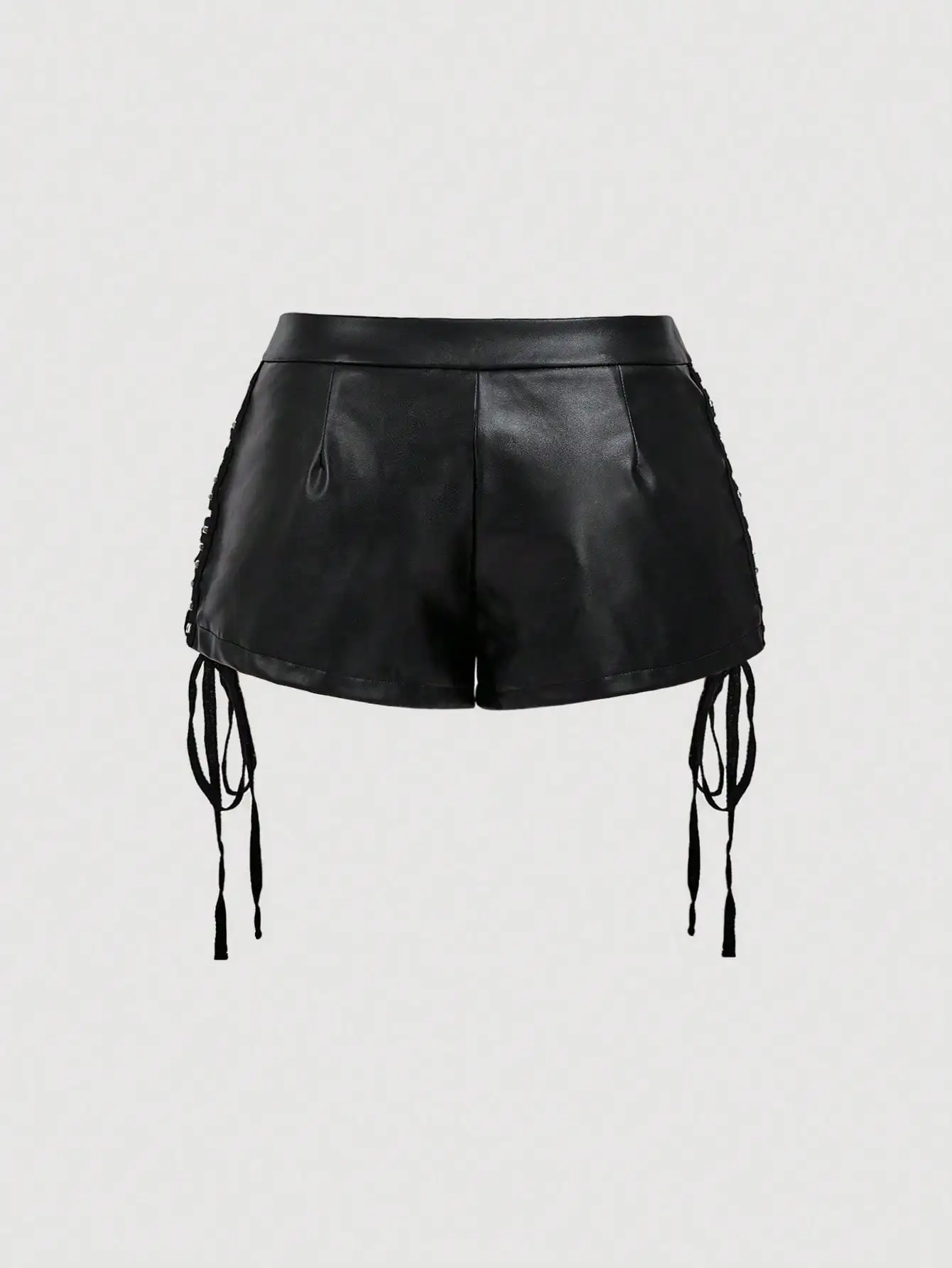 Black Vintage Studded Cross-Tie Shorts, Glamour Western Y2K, Seductive Summer Holiday Night Out Chic Shorts for Women