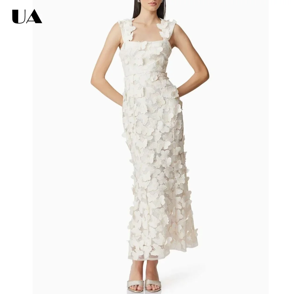 

Summer New Embroidered 3D Butterfly Dresses for Women, Elegant Square Neck Empire Long Dress, Fashionable Sleeveless Solid Dress