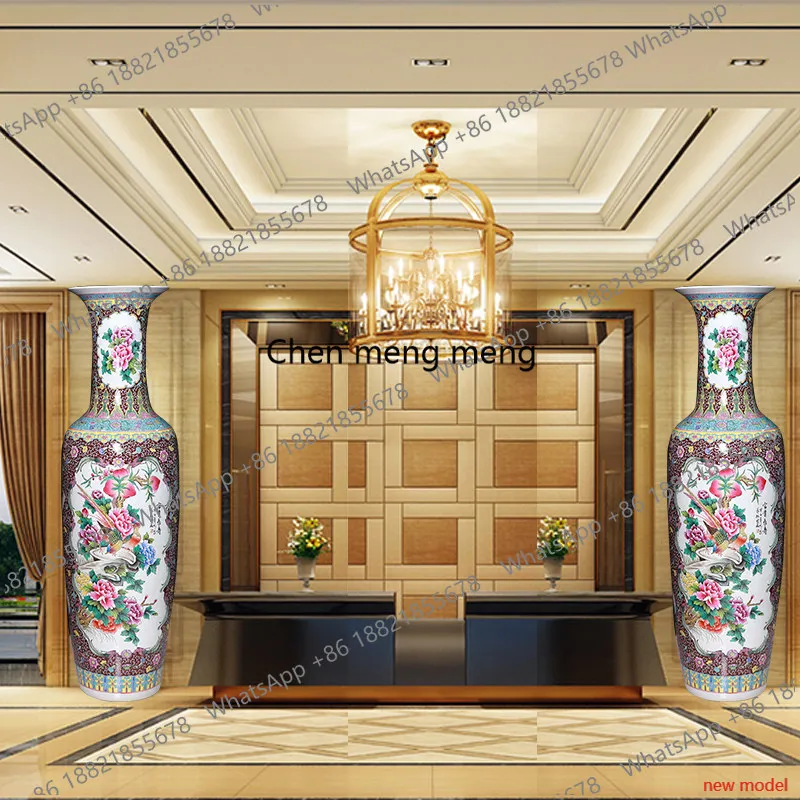 Ceramic, floor-to-ceiling large vase, modern Chinese-style living room entrance flower arrangement home decorationA178