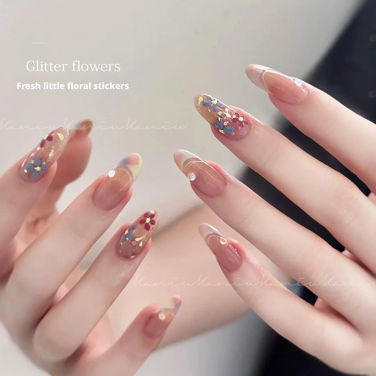 1PCS Dopamine Butterfly Flower Nail Stickers Spring Flowers Tulip Leaf Relief White French Line Floral Fresh Spring Nail Decals