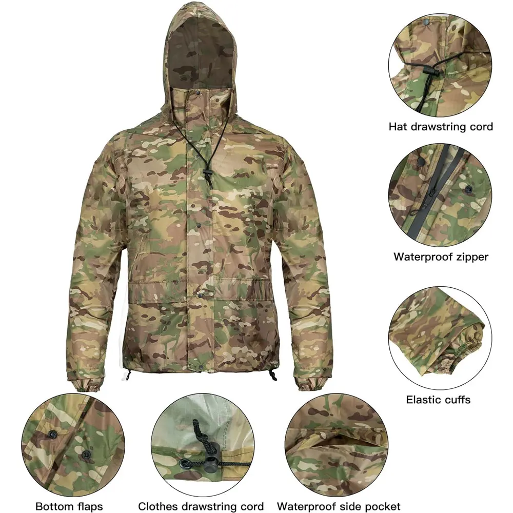 Camouflage Folding Raincoat Set Portable Travel Rain Suit Military Poncho Waterproof Goods for Fishing  Motorcycle Storm Jacket