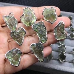 1 Pc Fengbaowu Natural Raw Rough Moldavite Ring 925 Sterling Silver Irregular Reiki Healing Stone Jewelry Gift Men Women