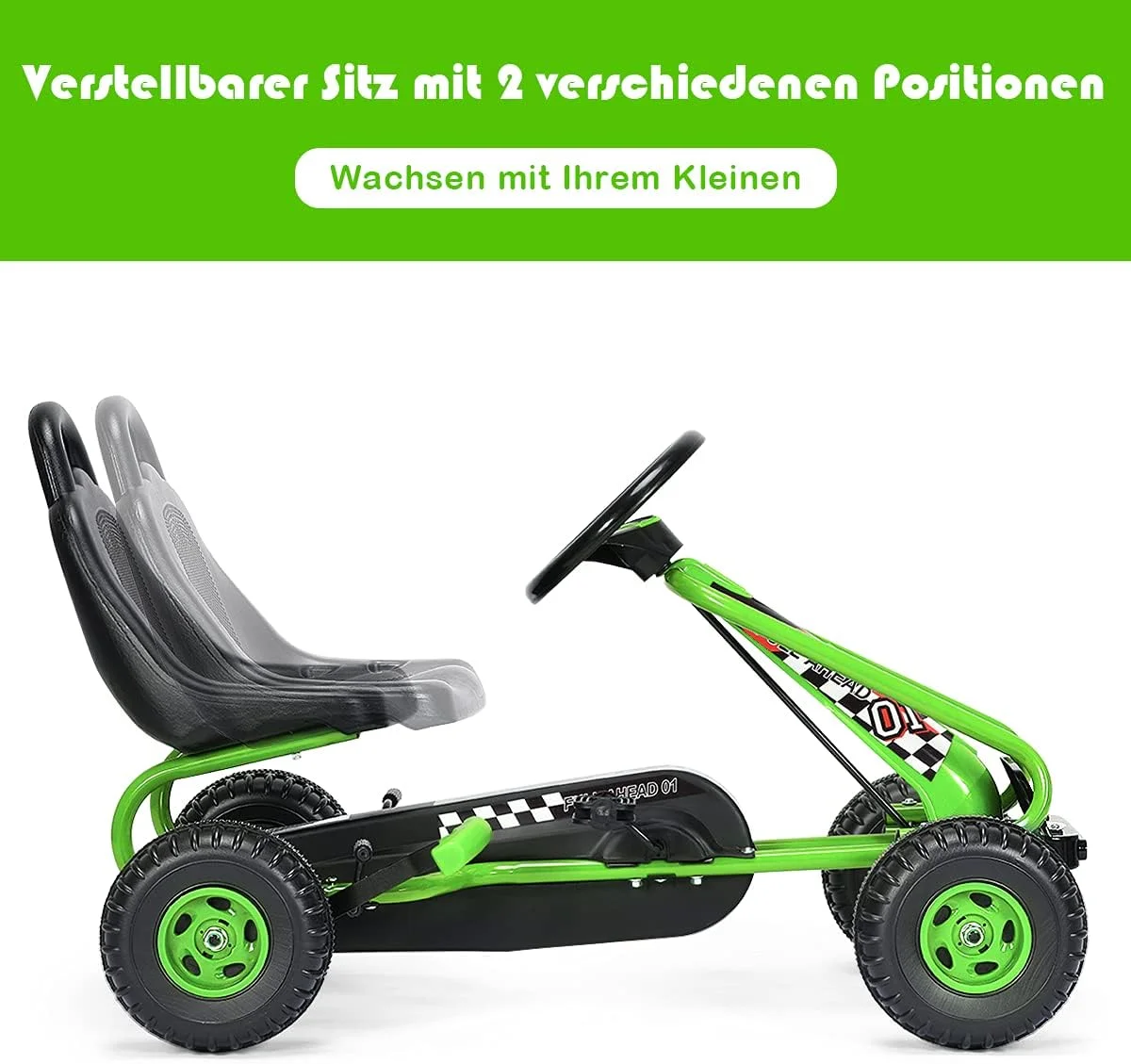 Go-Kart mit verstellbarem Sitz, Go-Kart mit Handbremse, Tretauto bis 30 kg, Pedal-Gokart, Tretenfahrzeug – Detail 4