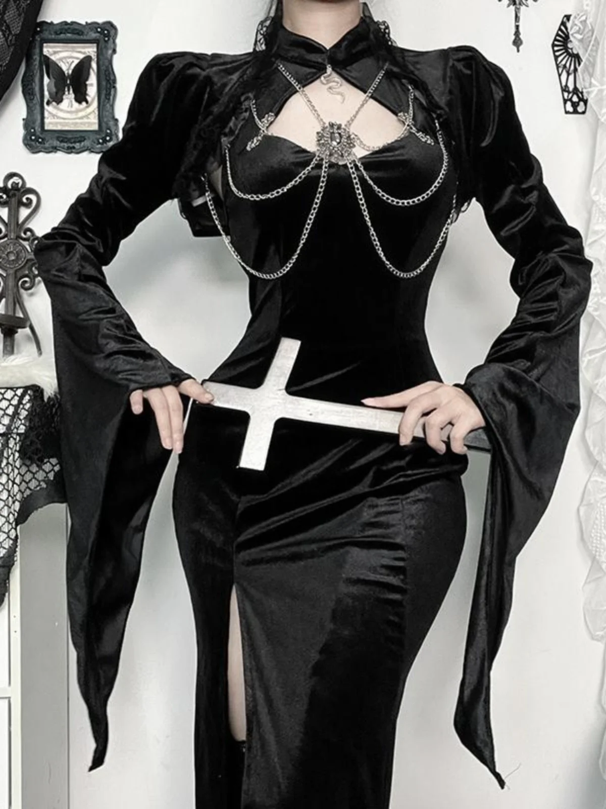 

Готический бархатный костюм на Хэллоуин с расклешенными шарами, накидка Jaet k Sle, праздничная юбка с атмосферой, верхняя одежда, женская мода