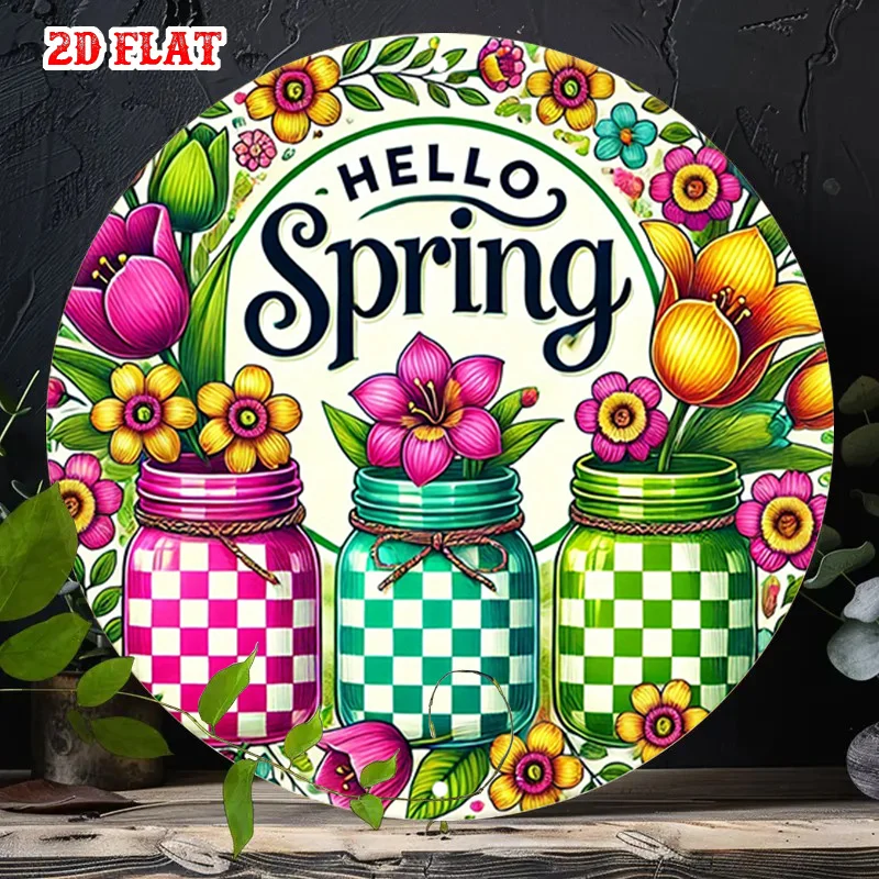 2D Flat, 1pc Hello Spring Vintage Metal Wall Art Sign - 7.8