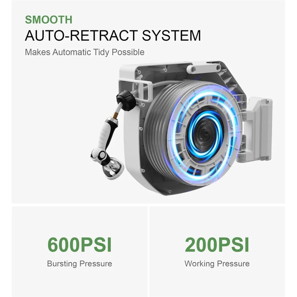 Carretel de mangueira de jardim retrátil resistente, carretéis de mangueira de jardim ao ar livre-carretel de mangueira de montagem na parede auto retrátil armazenamento automático