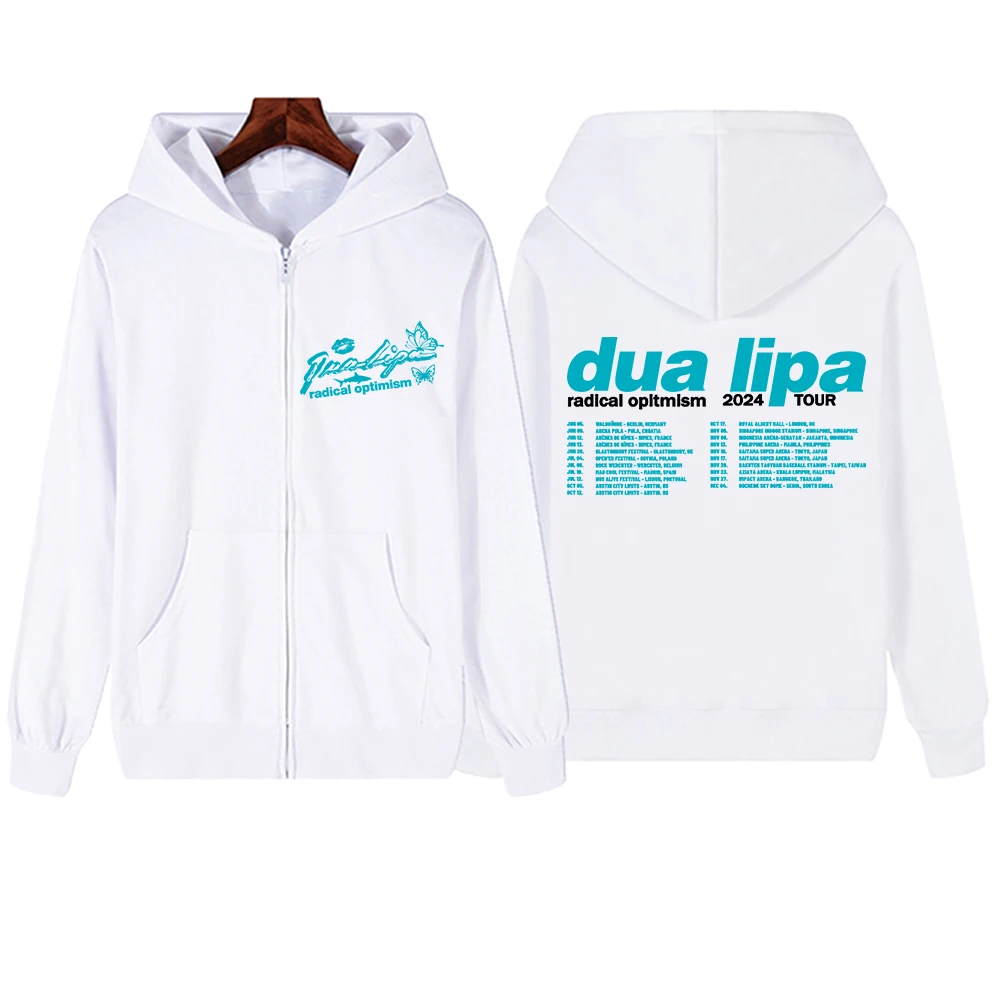 Dua Lipa Radical Optimism Tour 2024 Zipper Hoodie Long Sleeves Comfortable Sweatshirt Streetwear Fleece Loose Zip Up Jacket Coat