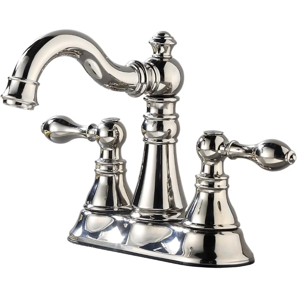 

Two-Handle 3-Hole Bathroom Faucet Polished Nickel, 4-Inch Centerset Swivel Spout with Plastic Overflow Pop-Up Drain (F-0048-PN)