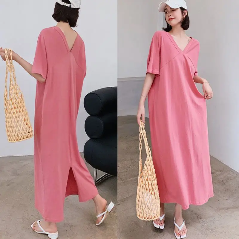 Grande taille 300 Pou Long Dr femmes été nouveau Sle 200 Pou ample genou longueur ort Sve t-shirt Dr