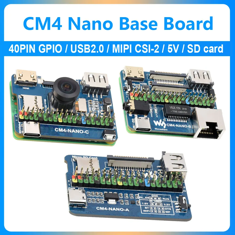 

Raspberry Pi Compute module 4 CM4 NANO A/B/C Mini IO Board 40PIN GPIO Port/USB2.0/MIPI CSI-2 Onboard MicroSD card slot