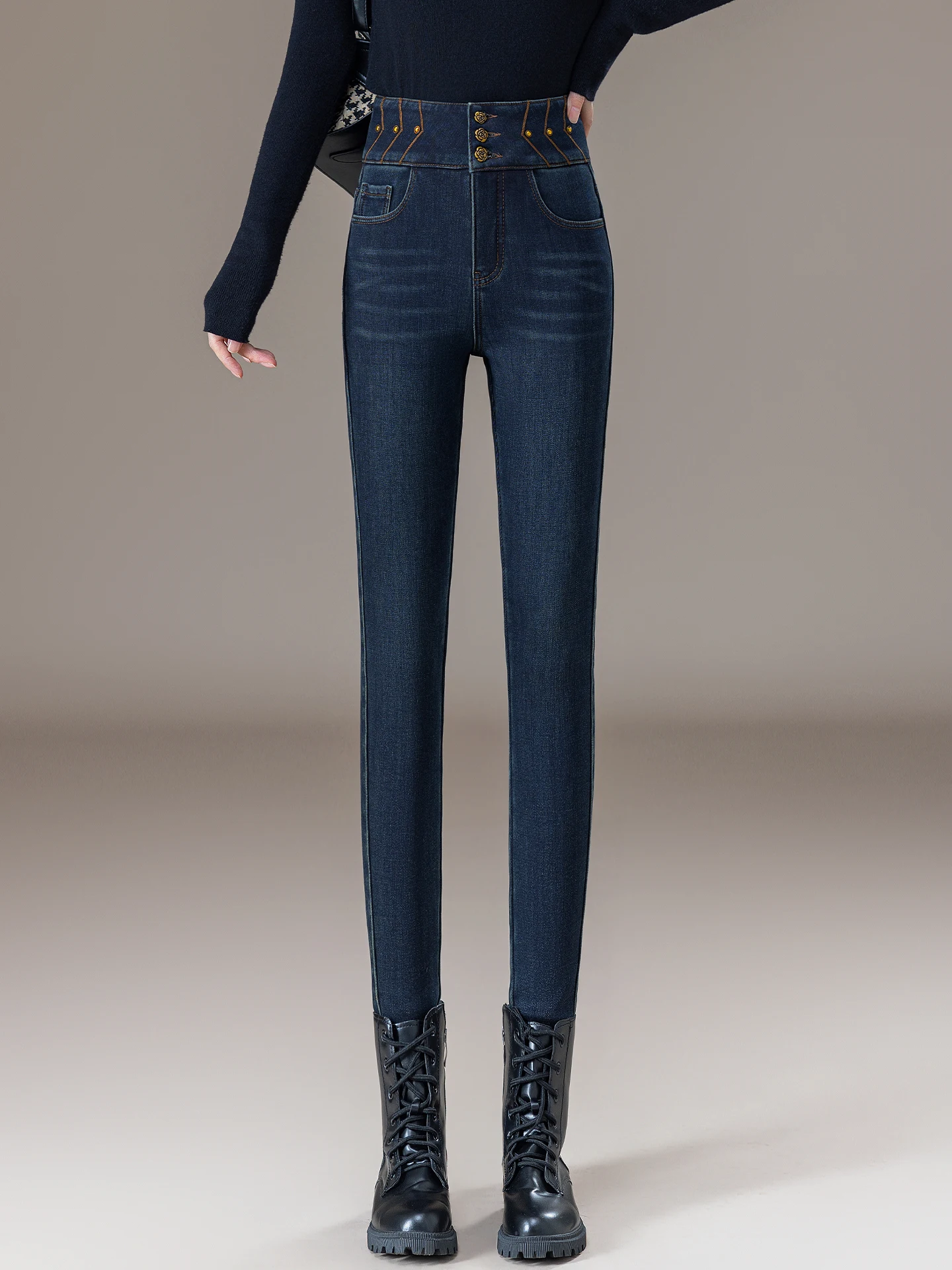 

Women's Fleece Lined Thickened High Waist Skinny Jeans Casual Straight Leg High Elasticity Warm Soft Comfortable Breathable