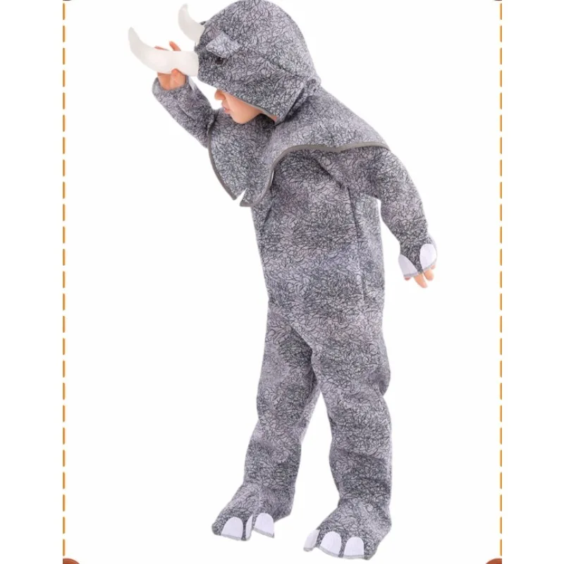 2025 neue Halloween Kinder Cartoon Nashorn Geformt Overall + Nette Kopfbedeckungen Kinder Schule Spielen Bühne Leistung Kostüm A34775