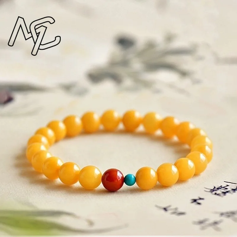 Customized Natural Amber Cinnabar Beads Bracelet  Accessories DIY Bangle Charm Jewellery Fashion Amulet Gift for Women