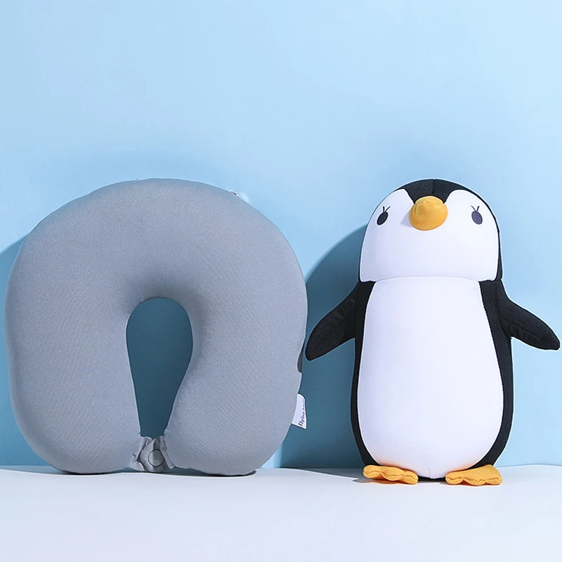 Travel Neck Pillow U-Shaped Plush Pillow Cute Zip And Flip Penguin Deformable Neck Cushion Supports Your Head Neck Chin