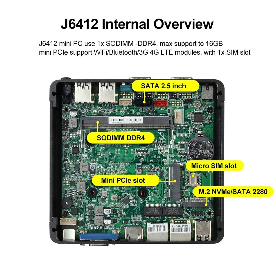 XCYミニPC Intel Celeron J6412クアッドコア 2x RS232/485 デュアルイーサネット Mini PCIe HDMI VGA ファンレス産業用IPC Windows Linux