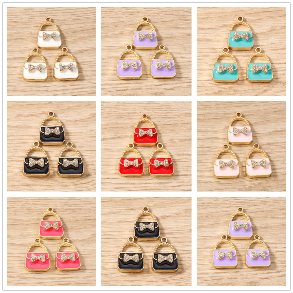 

Tusember 10pcs Enamel Crystal Colorful Women Handbag Charms Pendants for Jewelry Making Earrings Necklace Bracelet Accessories