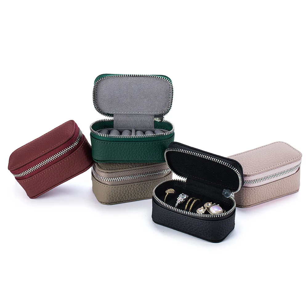 Genuine Leather Portable Travel Jewelry Box Ring Necklace Earnail Box Women Mini Cosmetic Storage Pouch Party Clutch