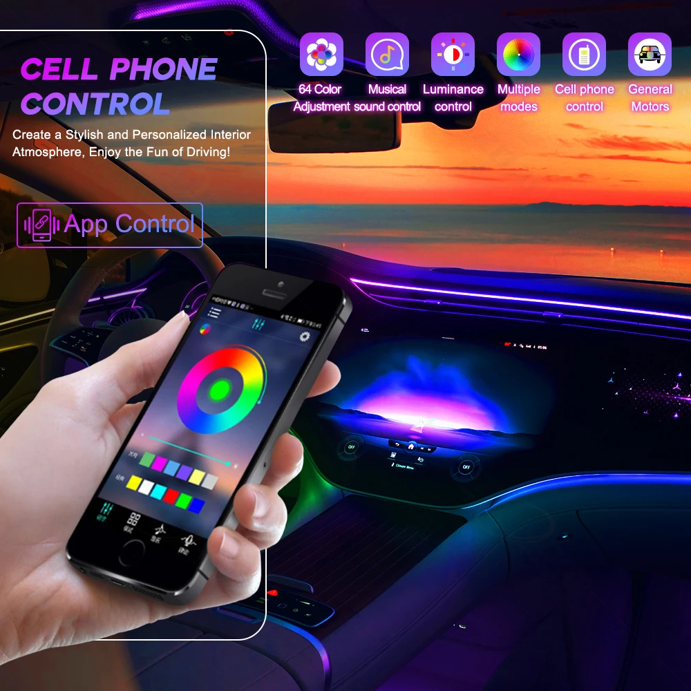 Hot Selling Car Ambient Light Kit 18 in 1 Interior Led Car Lights Symphony Led Strip Light RGB for Car view 5