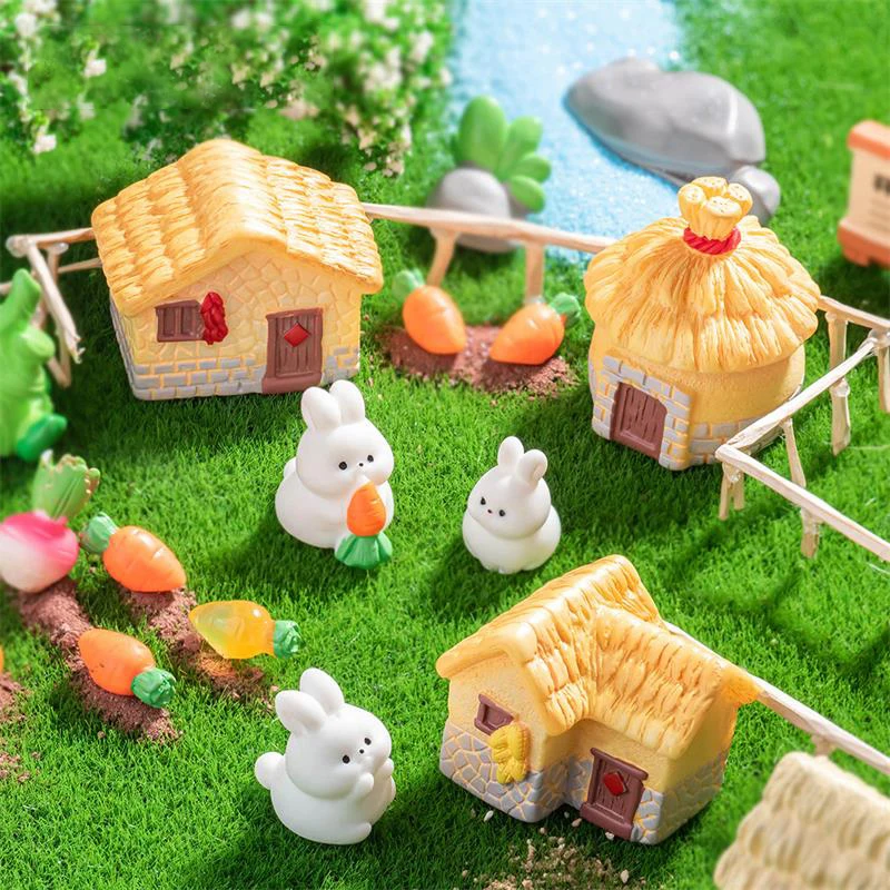 Nostalgic Retro Rural Thatched Cottage Mini House Car Home Ornaments Micro Landscaping Ornaments DIY Decoration Accessories Gift