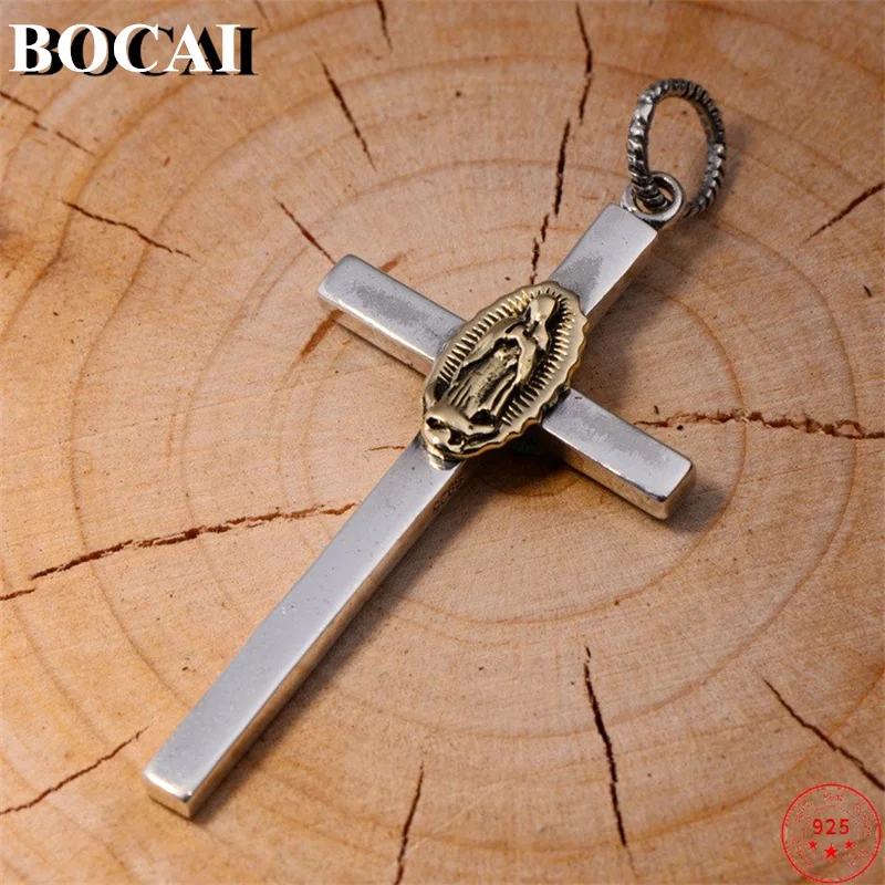 

BOCAI S925 подвески из стерлингового серебра для женщин и мужчин новая мода Дева Мария крест амулет Винтажные Ювелирные изделия Бесплатная доставка