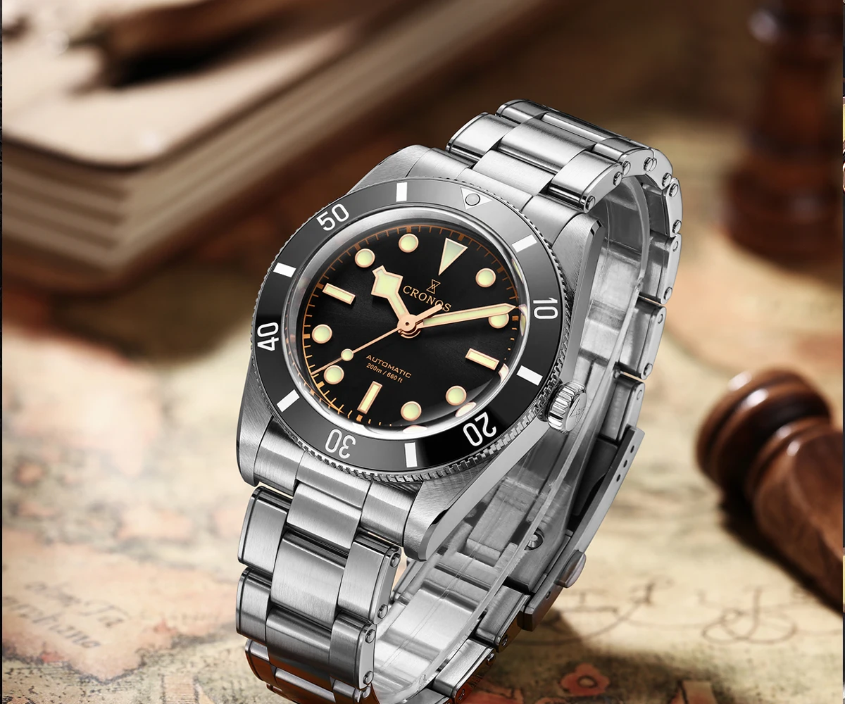 Cronos 2026 Luxury Men's Watches 37mm Diver BB54 Vintage Automatic Matt/ Aluminum Bezel Female End Links Sapphire 20 Bar L6033 M