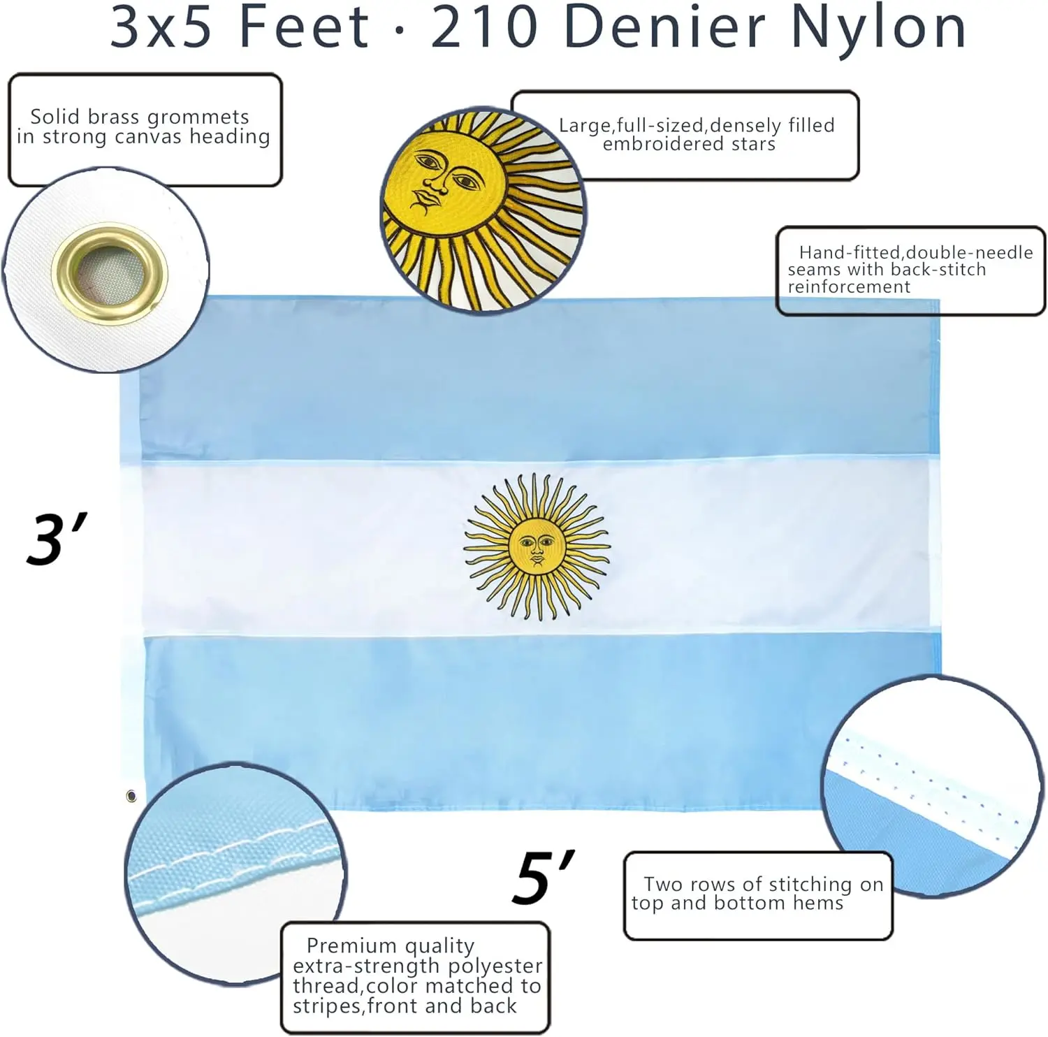 Flagnshow 100% Noly Embroider Argentina Flag