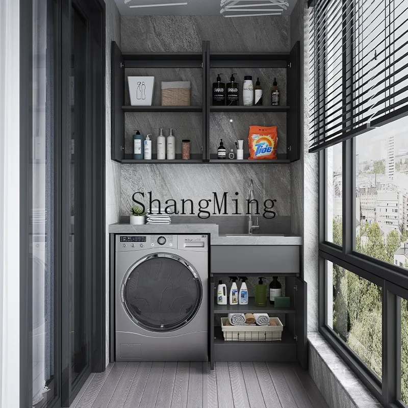 غسالة بلاطة الصخور للشرفة ZHB، خزانة متكاملة، خزانة ألومنيوم، مزيج من حوض غسيل السيراميك العالي والمنخفض #4