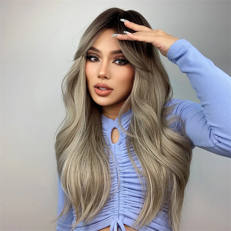 Ash Blonde Synthetic HD TransparentLace Front Wigs for Women Body Wave Colored Lace Wig  Dark Roots Cosplay 13x6 Glueless Wig