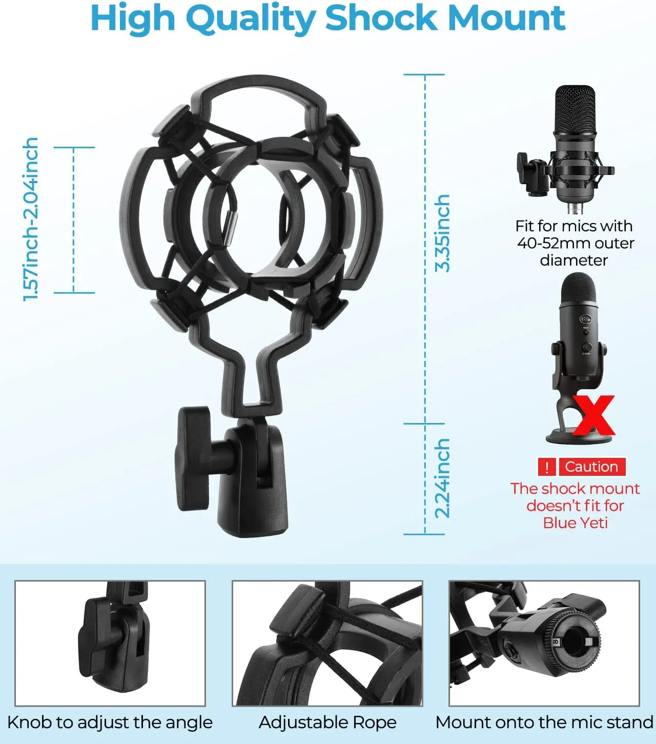 Mic Stand Desk with Weighted Base, Adjustable Height Table Microphone Stand with Shock Mount & 3/8