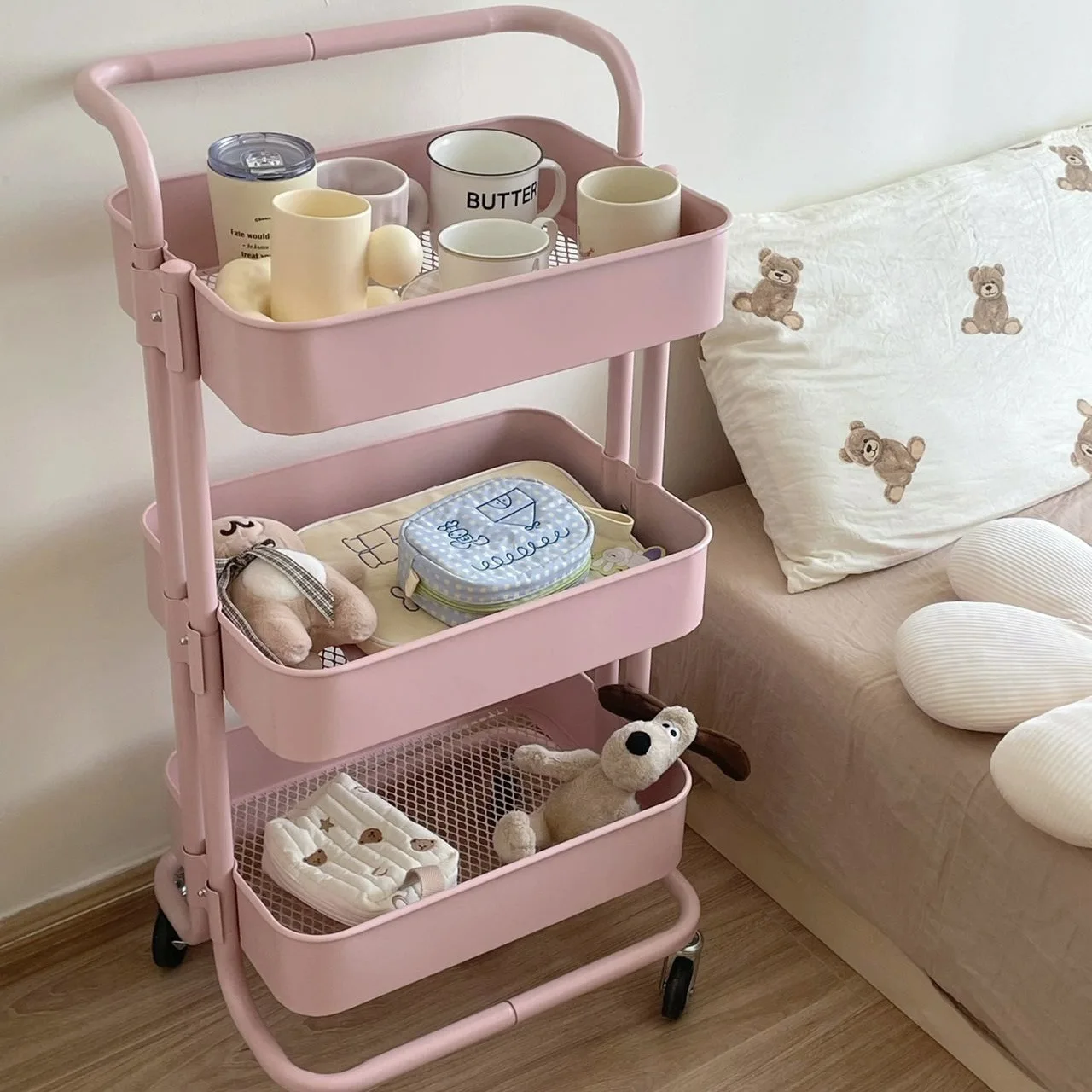 3 Levels Small Cart Storage Rack Home Kitchen Bedroom Snack Rack Multi Functional Storage Rack in The Living Room