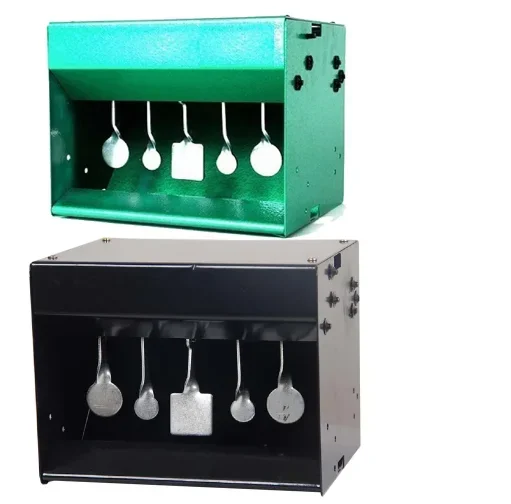 Caja de objetivo de tiro con objetivo de oscilación táctica, trampa de pellets de reinicio automático contiene 5 objetivos, pistola de aire de caza que se puede restablecer caja de objetivo