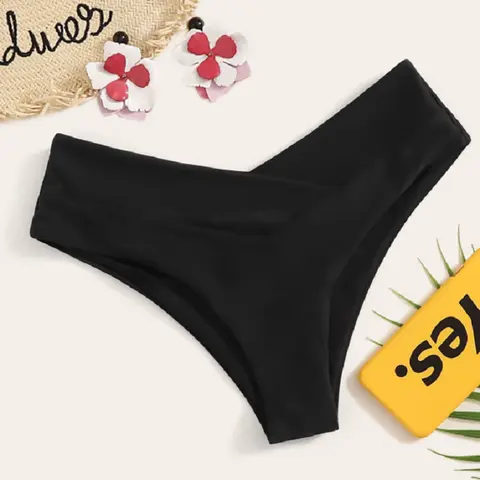 Sexy Solid Color V Cheeky Bikini Bottoms Women Triangle Thong High Waist Beach Swimwear Shorts Bathing Suit Brazilian Biquinis