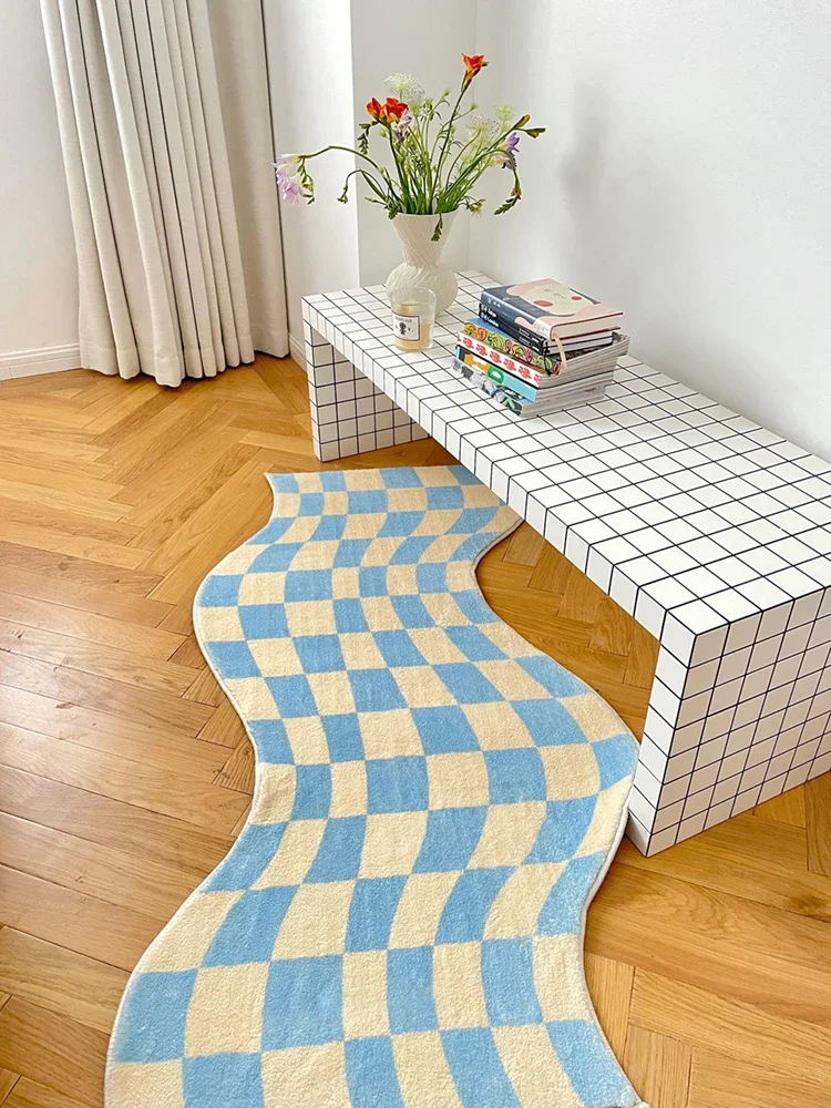 

Checkerboard Plaid Living Room Sofa Carpets Irregular Modern Classic Soft Bedroom Bedside Carpet Cute Girly Children's Room Rugs