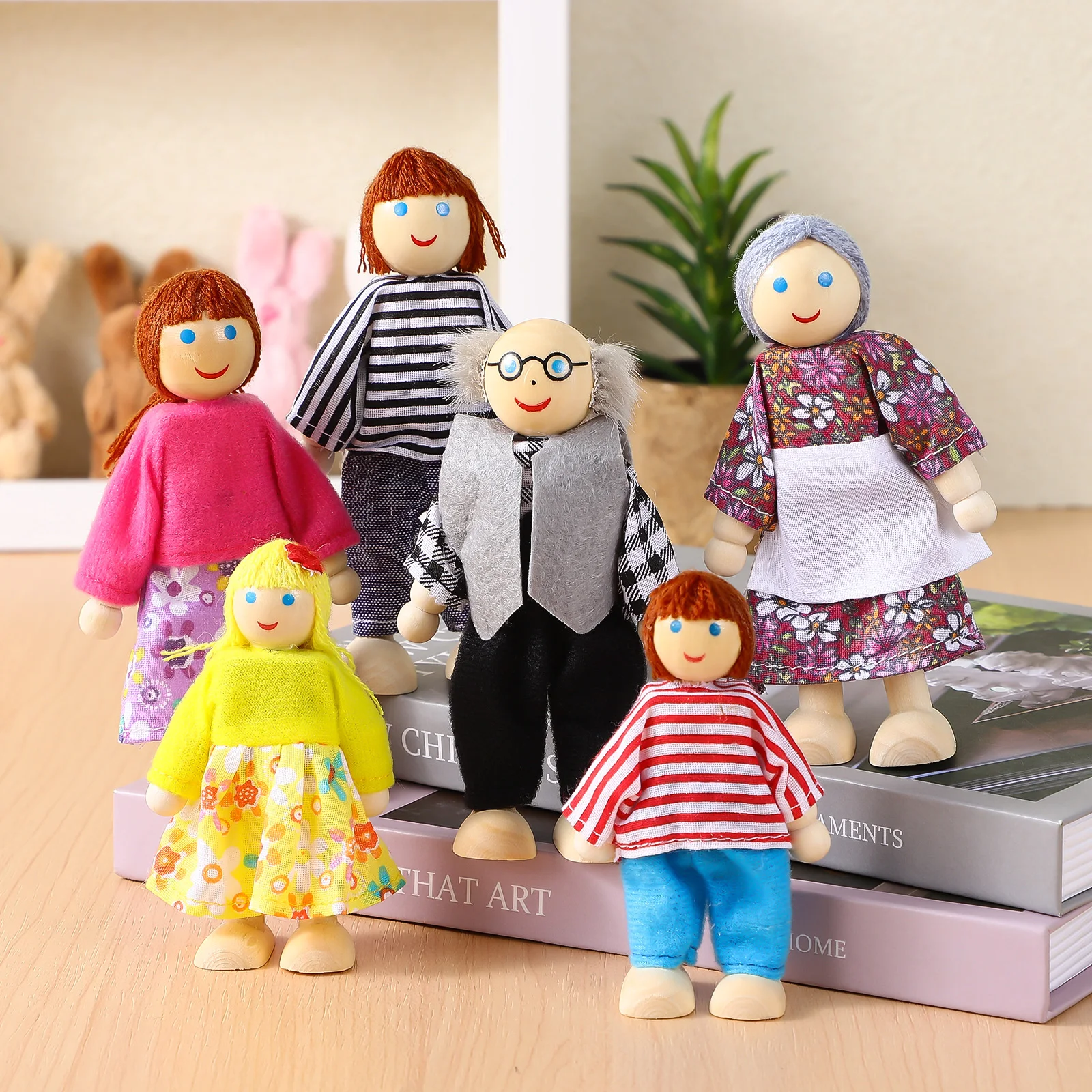 6/7 stücke Familie Mitglied Puppen Holz Puppet Spielzeug Kinder Pretend Spielen Spielzeug Puppe Haus Menschen Set Storytelling Spielzeug geburtstag Geschenk