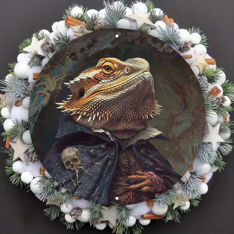 Bearded Dragon Lizar Circular Metal Sign, Decorative Wall Art, HD Print for Pet Lovers, Pre-Drilled,Unique Hippie Dorm Decor