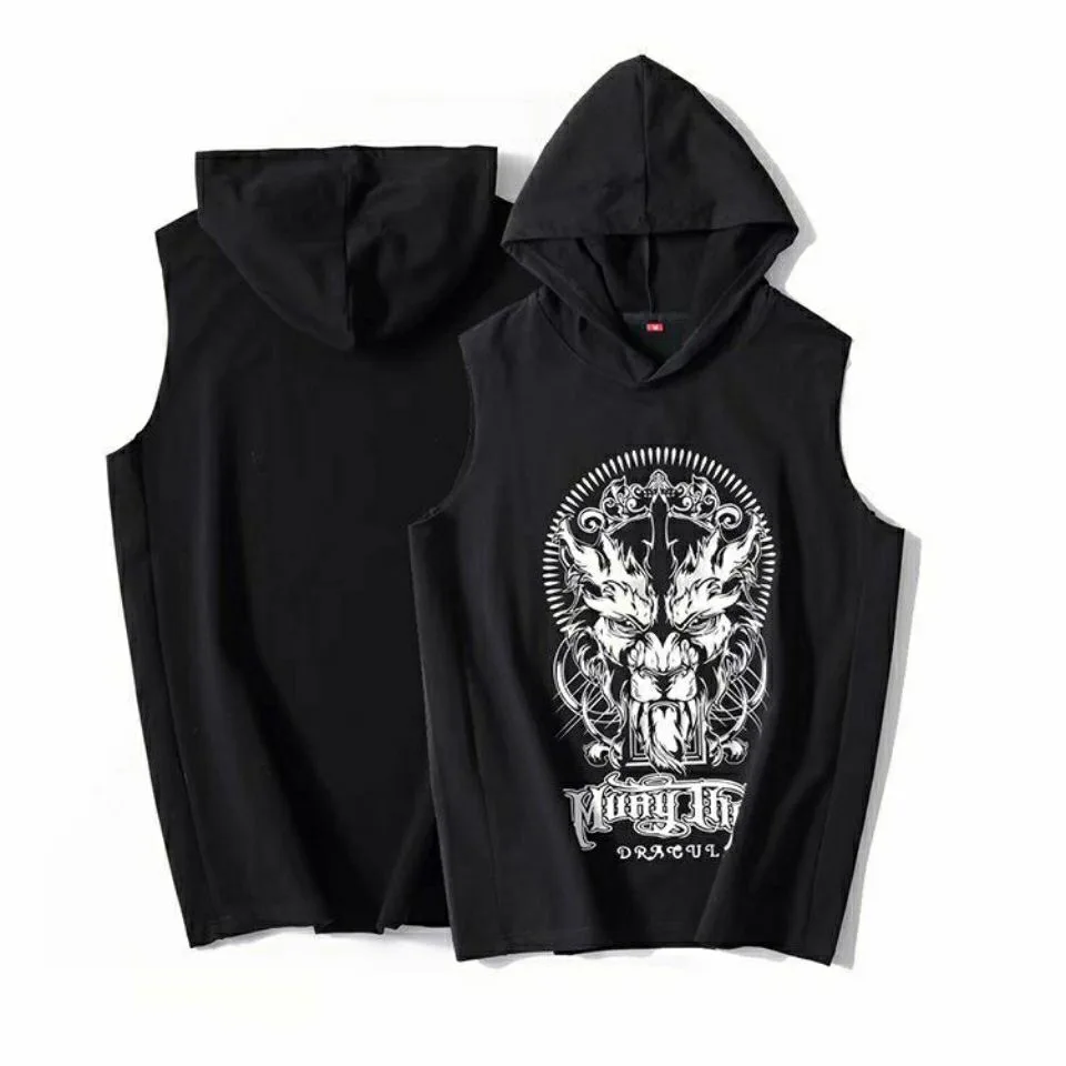 1 Pack Men\'s Hooded Tank Tops Boxing Hoodies Bodybuilding Muscle Cut Off T Shirt Sleeveless Gym Training Hoodies Workout Dry