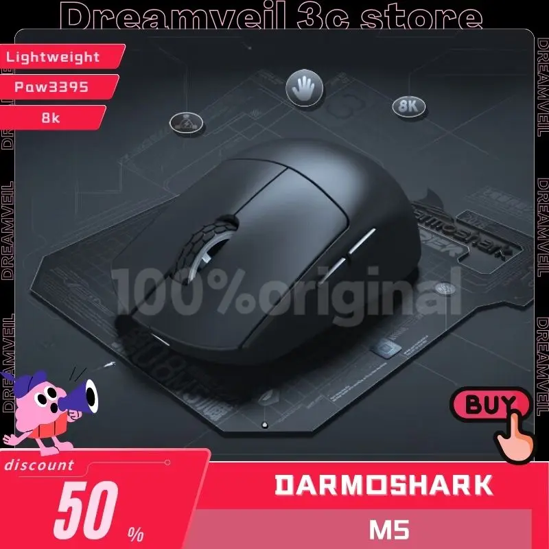 

Darmoshark M5 Wireless Bluetooth Mouse Gaming Mouse Iiimode Support 8k Nordic52840Mouse Lightweight 38g Paw3395 Gamer Mouse Gif