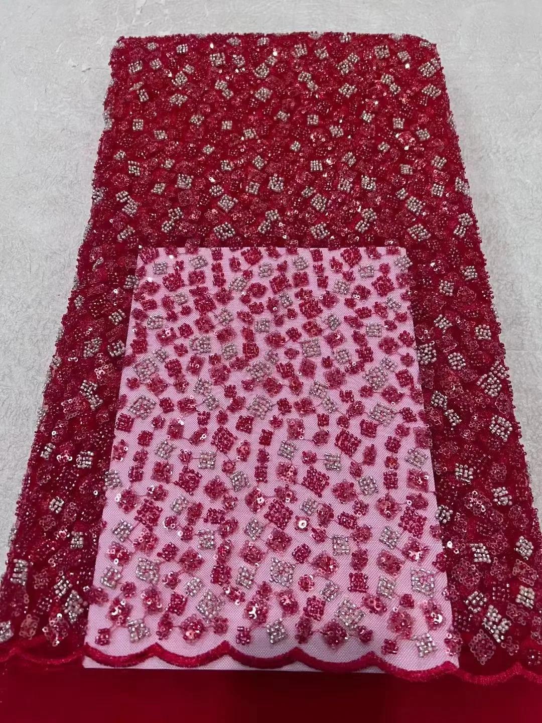 

Luxurious Nigerian Handmade Beads Lace Fabric 2024 High Quality Sequins Beaded Embroidery African Lace Fabric For Sewing