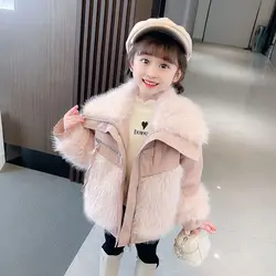 Girls Fur Coat 2024 Winter New Girl Baby Fashionable Thickened Parka Coat Children Cotton Clip Winter Cotton Coat