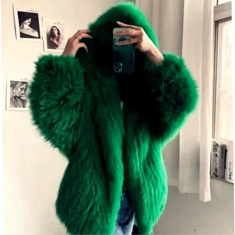 

A new hooded loose and fur coat for women light style