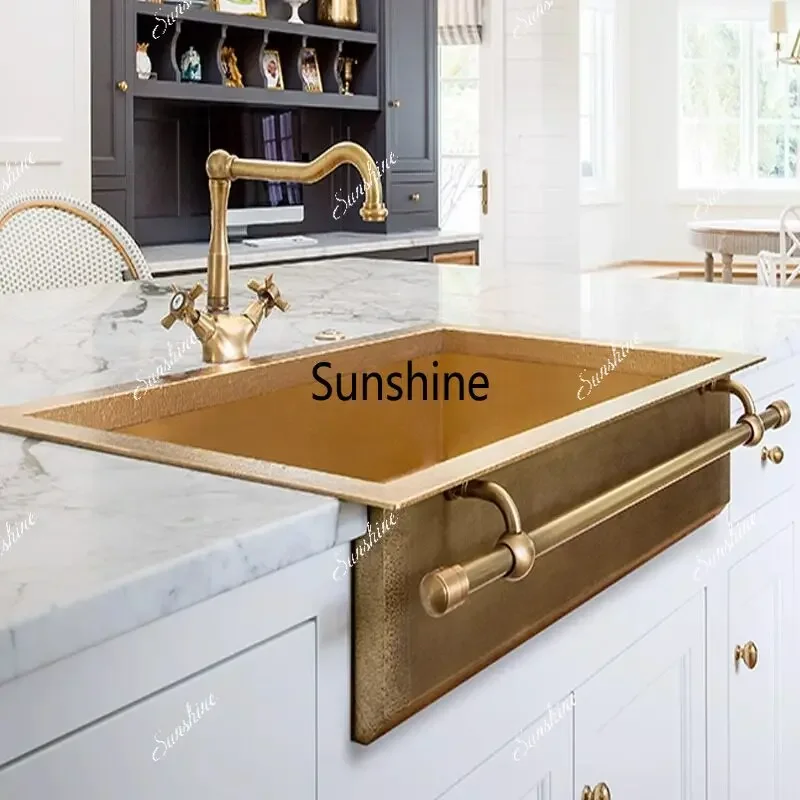 French pure copper kitchen sink vegetable basin retro embedded under-counter basinT*