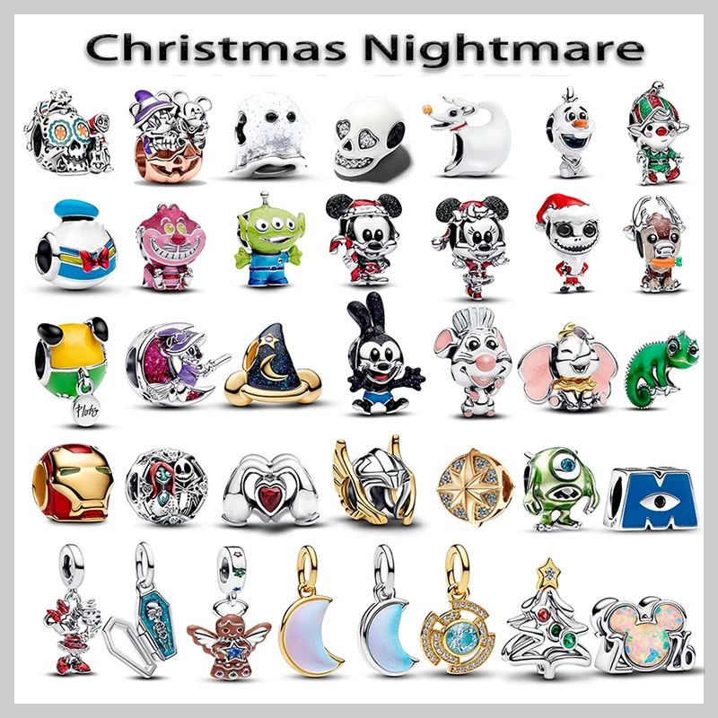 2025 Nuevo en casco Charms Disney La serie Pesadilla Antes de Navidad Charm Beads se adapta a pulseras de mujer Regalos de joyería
