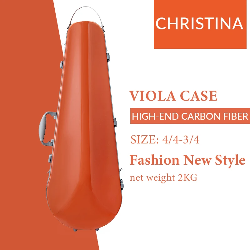 CHRISTINA High-quality Carbon Fiber Triangular Viola Case 4/4-3/4 Size Fashion Candy Colors with Key Lock Adjustable Neck Pad