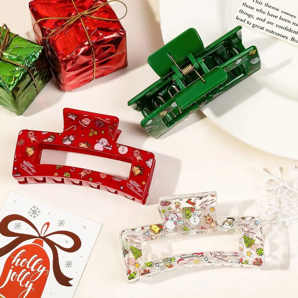 Cute Acrylic Square Hair Claw Elk Christmas Tree Print Xmas Gifts Christmas Hair Clip Hair Accessories Women Headwear