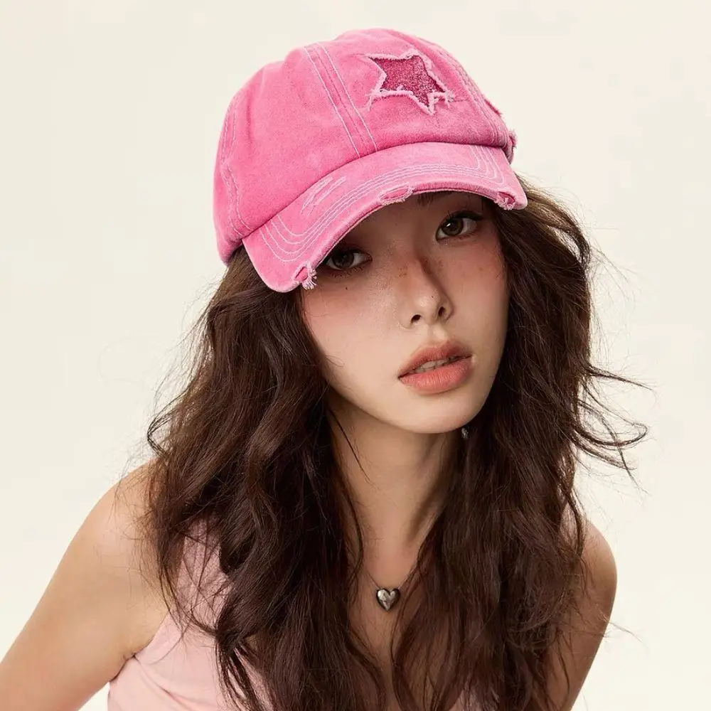 نجمة الجوف خارج الذيل قبعة بيسبول لذيل حصان Snapback قبعة غسلها القطن ستار التطريز قبعة بيسبول قابل للتعديل المتعثرة قبعة